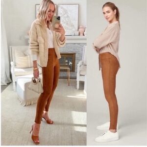 SPANX Faux Suede Cognac Brown Leggings